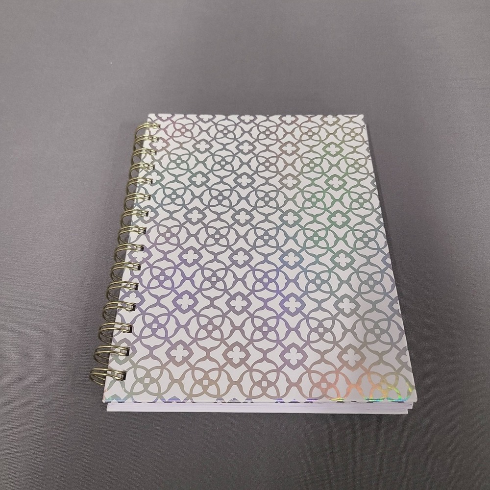Kendra Scott NWT Holographic Spiral Notebook Planner Gold White 8" x 6"